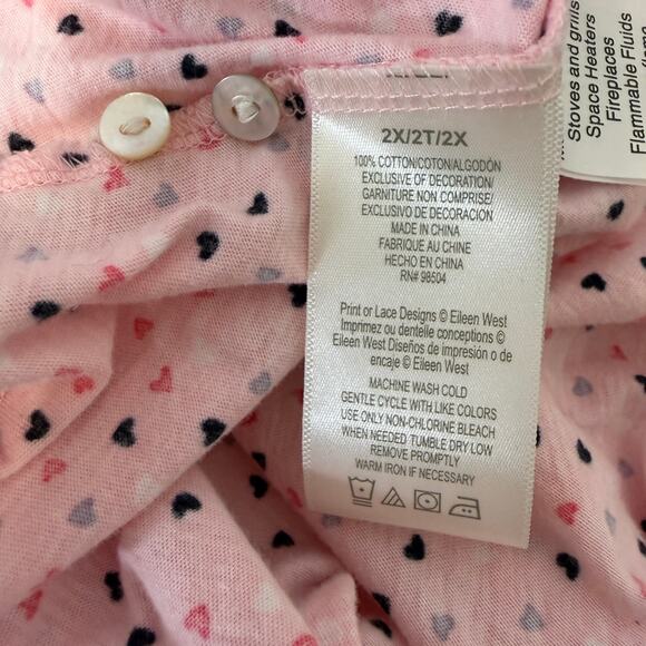 Eileen West Pink Heart Cotton Nightgown Ruffle Hem Ballet Country Cottage | 2X - Picture 5 of 9